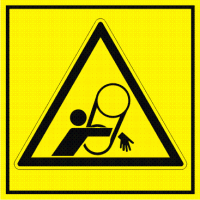 Značení strojů dle ISO 11 684 - Symboly: Nebezpečí vtažení paže do pásových převodů