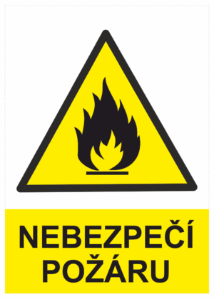 Výstražná bezpečnostní tabulka symbol s textem: "Nebezpečí požáru"