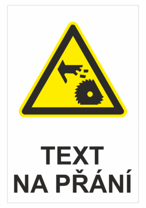 Bezpečnostní výstražná tabulka na přání - Symbol s textem na přání: Nebezpečí useknutí prstů (Ozubené kolo)
