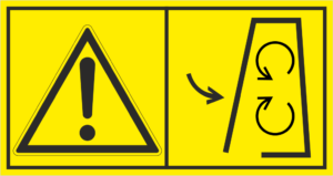 Značení strojů dle ISO 11 684 - Kombinovaný štítek: Výstraha / Nesundávej kryt za provozu (Horizontální)