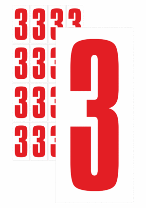 Čísla a písmena - Číslo na samolepicí fólii PVC s bílým podkladem: 3 (Červené)
