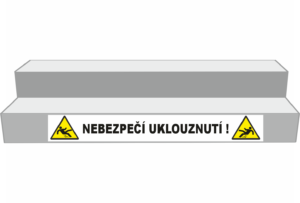 Podlahové pásy a značky - Označení schodů: Nebezpečí uklouznutí (Bílý podklad)