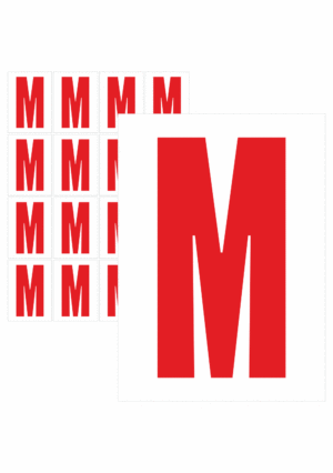 Čísla a písmena - Písmeno na samolepicí fólii PVC s bílým podkladem: M (Červené)