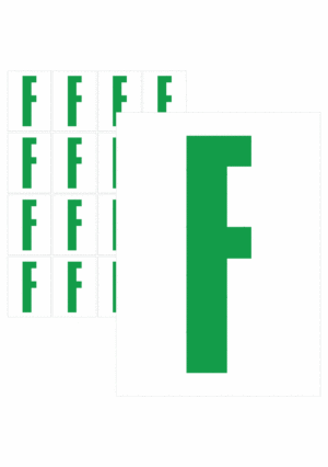 Čísla a písmena - Písmeno na samolepicí fólii PVC s bílým podkladem: F (Zelené)