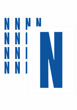 Čísla a písmena - Písmeno na samolepicí fólii PVC s bílým podkladem: N (Modré)