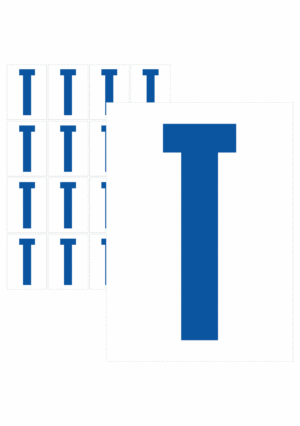 Čísla a písmena - Písmeno na samolepicí fólii PVC s bílým podkladem: T (Modré)